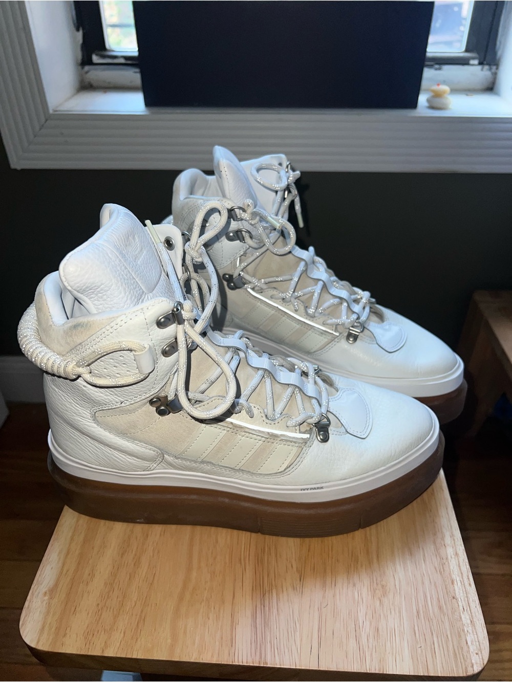 ivy park x adidas White Lace-Up High-Top Boots with Gum Sole